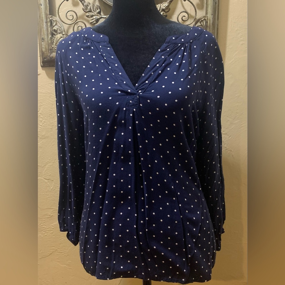 GAP Navy & White Polka Dot Woman Blouse Size Small